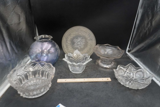 Glass Bowls, Compote & Plate