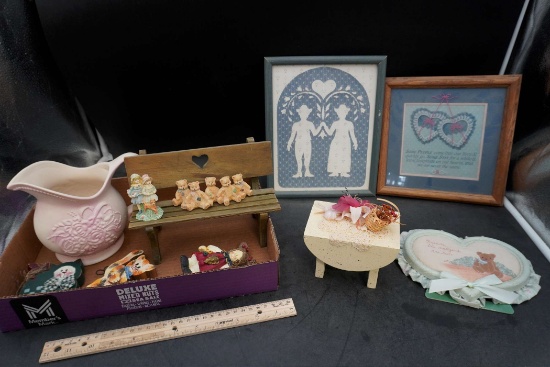Pitcher, Wooden Bench & Table, Figurines, Pictures