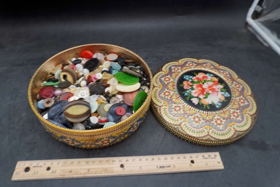 Colorful Floral Basket W/ Buttons