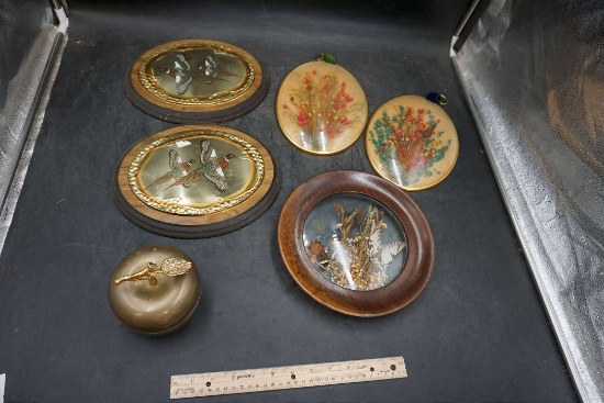Pheasant Pictures, Dried Flower Art & Brass Apple