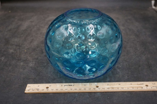 Bohemian Capri Blue Art Glass Coin Dot Large Rose Bowl Vase