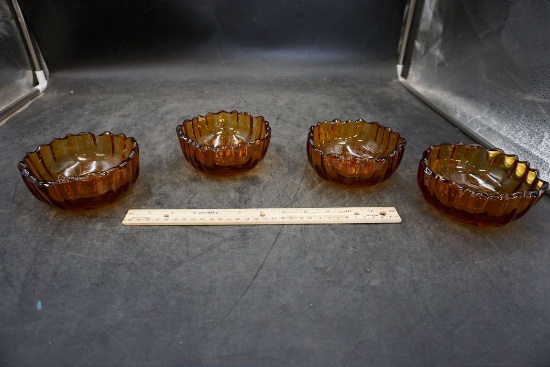 4 Vintage 1960'S Amber Indiana Glass Salad Bowls W/ Sunflower Pattern