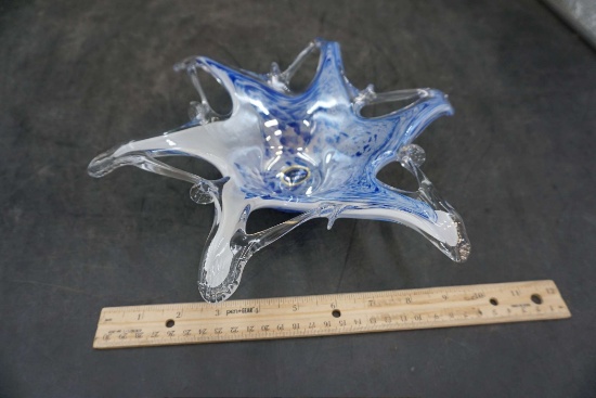 Vintage Murano Hand Blown Millefiori Cobalt/White/Silver Starfish