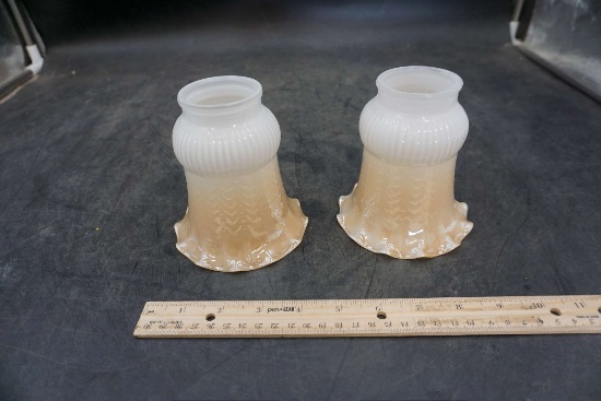Butterscotch & White Ruffle Glass Lamp Shades (Vintage)