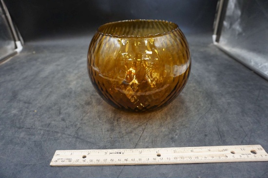 Vintage Empoli Amber Optic Glass Vase