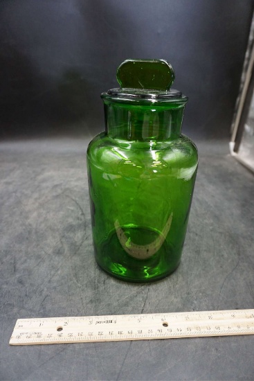 Vintage Forest Green Glass Canister W/ Lid