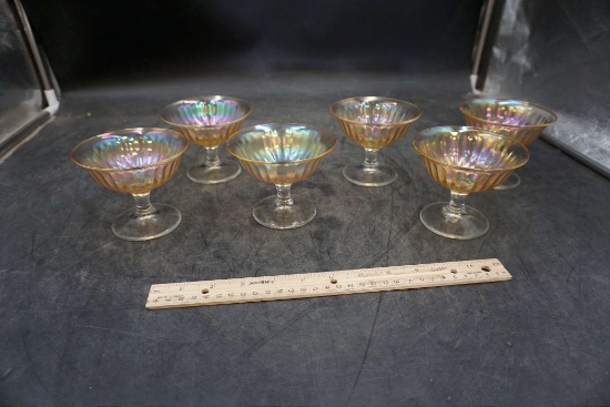 Vintage Imperial Glass Iridescent Champagne Sherbet Glass "Smooth Rays" X6