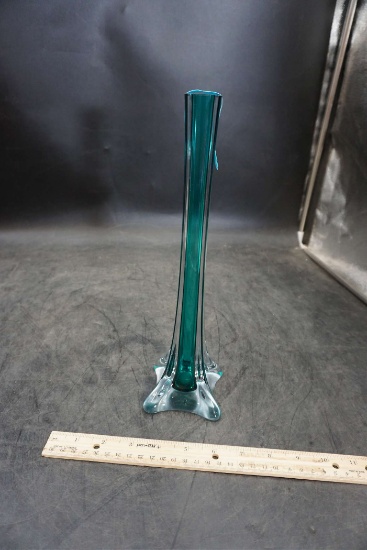 Vintage Teal Murano Like Glass Vase