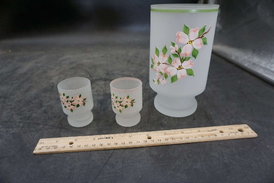 Westmoreland Pink Flower Frosted Candle Holder Set (3)