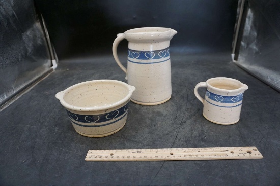 Heart Stoneware Pitcher, Bowl & Creamer