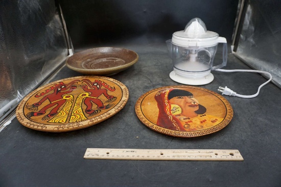 Wooden Plates/Trays, Stone Bowl & Juicer