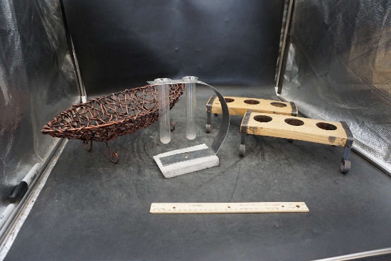 Metal Bowl, Beakers & 2 Candle Holders