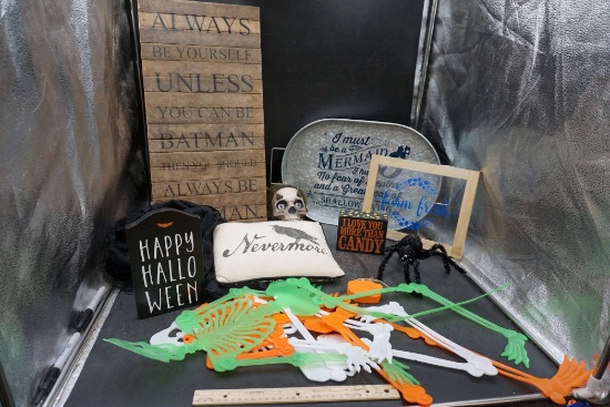 Batman Sign, Halloween Sign & Decorations, Mermaid Tray, Farm Fresh Sign, Plastic Skeletons