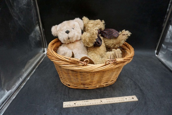 Basket W/ 2 Bears (One Is Mohair Bear)