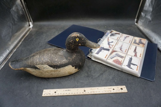 Wooden Duck Decoy & Album W/ Great Guns Cards & Baseball Cards