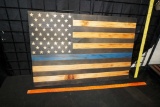 Blue Line Police Wooden Flag