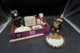 Cat Figurines, Dishes & Sign