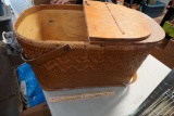 Picnic Basket W/ Literature & Painted Cat