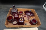 Ruby Red Glass Decanters, Candle Holders, Candy Dishes