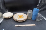 Blue Cups, Glass Jars, Sunmarc Plates & Bowls