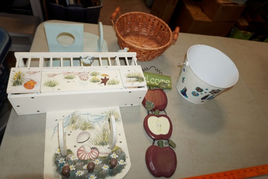 Basket, Bucket, Wooden Shelf, Apple Welcome Sign