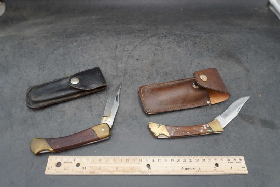 2 - Old Folding Knives W/ Sheath Belt Clips