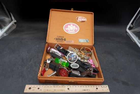 Wooden Cigar Box W/ Watches