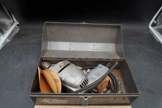 Grey Metal Toolbox W/ Cummins Model 38 1/4" Perm-Align Drill