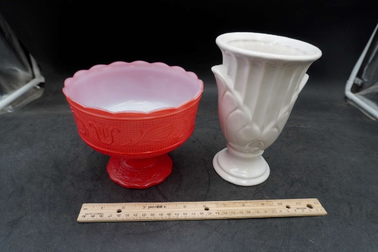 Red Compote & White Vase