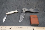 2 Pocket Knives (One Is Harley-Davidson) & Champ Lighter