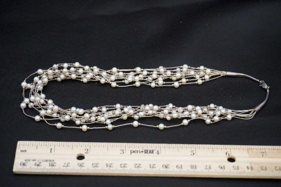 Sterling Silver Real Pearls Necklace