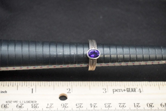 Sterling Silver Ring W/ Dark Purple Stone