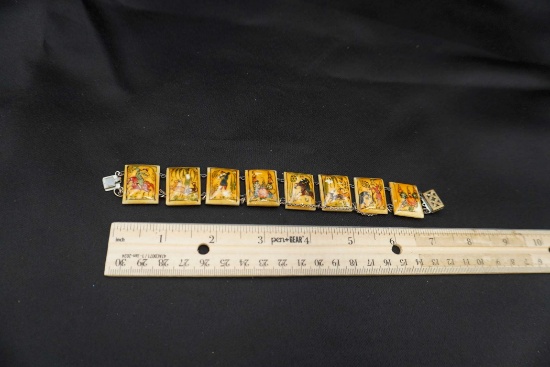 Vintage Painted Bone Asian Bracelet