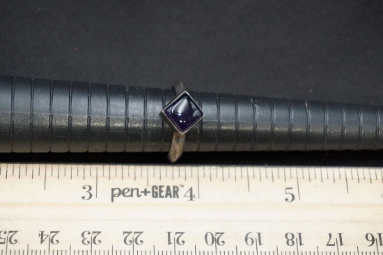 Sterling Silver Ring W/ Dark Purple Stone