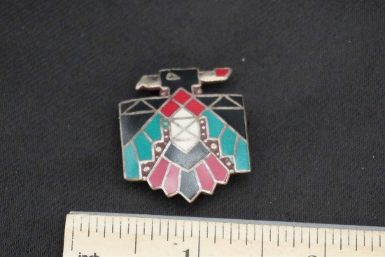 Sterling Silver Turquoise & Coral Thunderbird