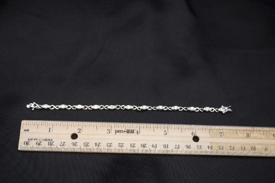 Sterling Silver Bracelet W/ White Stones