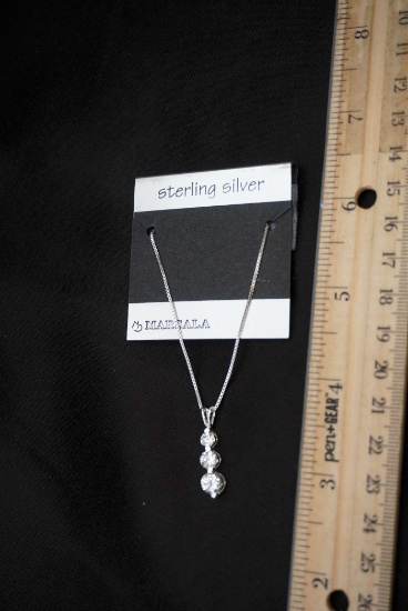 Sterling Silver Necklace W/ White Stone Pendant