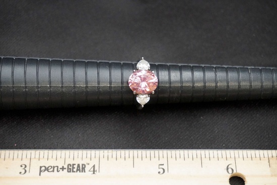 Sterling Silver Ring W/ Pink & White Stones