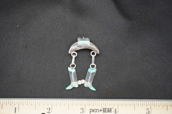 Sterling Silver Cowboy Hat & Boot Brooch