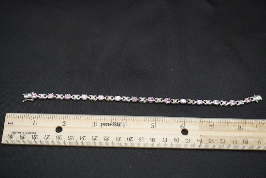 Sterling Silver Bracelet W/ Pink & White Stones