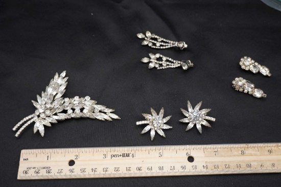 White Stone Earrings & Brooch
