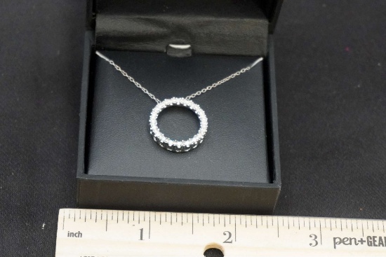 Sterling Silver White Round Stone Pendant Necklace
