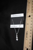 Sterling Silver Necklace W/ White Stone Pendant