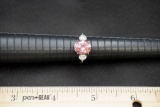 Sterling Silver Ring W/ Pink & White Stones