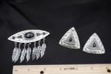 J.J. 1988 Feather Brooch & Clip Earrings
