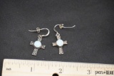 Sterling Silver Opal Cross Earrings