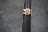 Sterling Silver Ring W/ White & Brown Stones