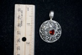 Sterling Silver Bali Indonesia Pendant W/ Center Stone