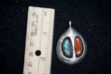 Sterling Silver Turquoise Coral Pendant