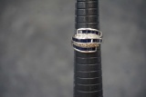 Sterling Silver Ring W/ White & Blue Stones